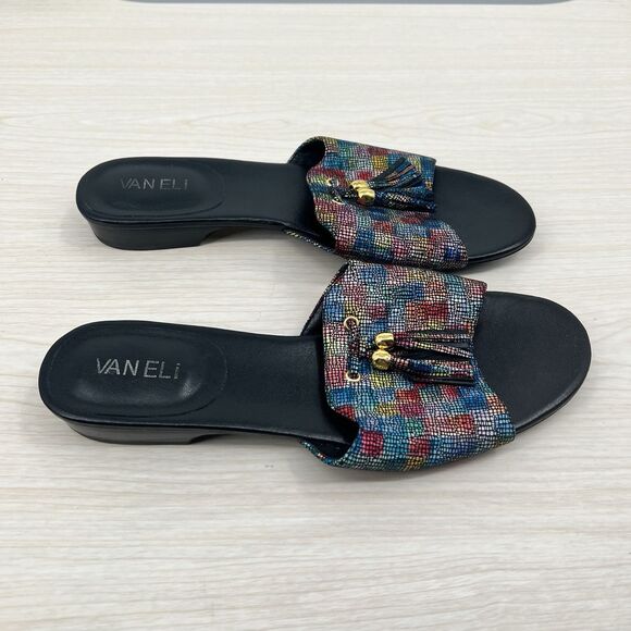 Vaneli Womens Flat Sandals Slip On 9M Rainbow Colorful Tassel Art Deco Mosaic - Picture 11 of 14